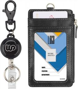 img 3 attached to Vertical PU Leather Badge Holder With Retractable Reel And Side Zipper Pocket - Easy Swipe ID Card Holder For Men And Women, Black - From Wisdompro