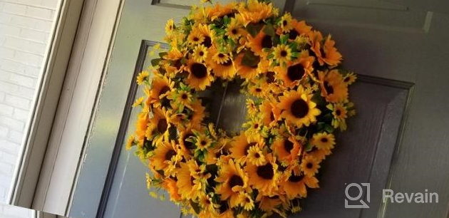 img 1 attached to Handcrafted Celebration Door Wreath With Sunflowers, Wildflowers, And Greenery - Perfect For Summer And Fall Decor review by Dwayne Quarles
