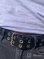 img 1 attached to SANSTHS 1.5 Inch PU Leather Punk Rock Metal Jeans Belts For Men And Women - Double Grommet review by Ben Daugherty