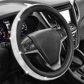 img 4 attached to Full Sparkly Rhinestone Car Steering Wheel Cover Universal Leather Steering Wheel Cover Auto Car Styling Interior Decor Accessories (Black Leather White Diamond)