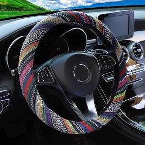 img 4 attached to Чехол на руль для автомобиля сетка Бая, 15 дюймов, для автомобилей, внедорожников, фургонов, грузовиков, авто, этнический стиль, грубая ткань льна (вариант Bohemia-WH)