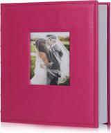 pink leather photo album - holds 200 4x6 photos, small capacity family wedding baby memo album for anniversary or holiday memories, by recutms. logo