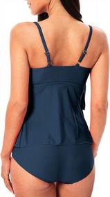 img 3 attached to PHIBEE Women'S Tiered Ruffle Tankini Swimsuit Set With V-Neck, Solid Color Bathing Suit