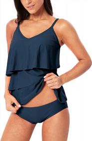 img 2 attached to PHIBEE Women'S Tiered Ruffle Tankini Swimsuit Set With V-Neck, Solid Color Bathing Suit
