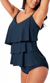 img 1 attached to PHIBEE Women'S Tiered Ruffle Tankini Swimsuit Set With V-Neck, Solid Color Bathing Suit