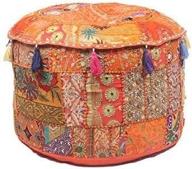 🧡 ganesham vintage cotton floor pillow & cushion patchwork bean bag chair cover - bohemian hand embroidered boho pouf ottoman (orange, 13"h x 22"diam.) logo