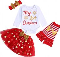 первый рождественский наряд очаровательной девочки: комбинезон, юбка-пачка, гетры и повязка на голову логотип