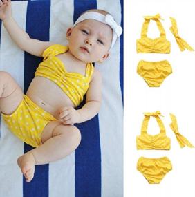 img 3 attached to Adorable Polka Dot Baby Girl Bikini Swimsuit Set W/ Headband - Toddler Halter Swimwear
