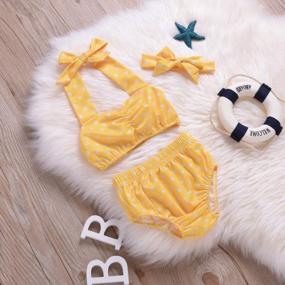 img 2 attached to Adorable Polka Dot Baby Girl Bikini Swimsuit Set W/ Headband - Toddler Halter Swimwear