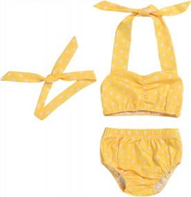 img 4 attached to Adorable Polka Dot Baby Girl Bikini Swimsuit Set W/ Headband - Toddler Halter Swimwear