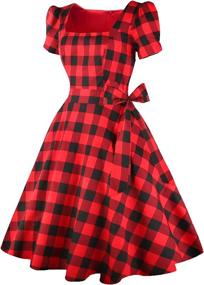 img 2 attached to OBBUE Vintage Cocktail Sleeves Black White Plaid Women's Clothing ~ Dresses