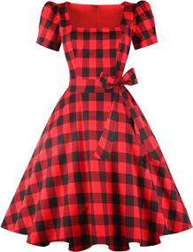 img 4 attached to OBBUE Vintage Cocktail Sleeves Black White Plaid Women's Clothing ~ Dresses