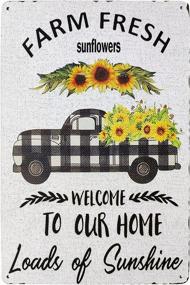 img 4 attached to Vintage Metal Tin Sign - Farm Fresh Sunflower Retro Truck For Home Decor 8X12 Inch