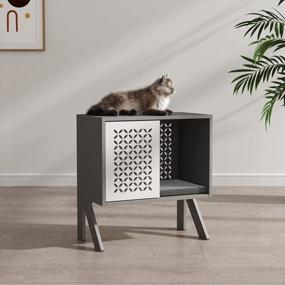 img 2 attached to Современный серый кошачий дом с прикроватным столиком и подушкой - мебель для домашних животных HOMEFORT для кошек в помещении.