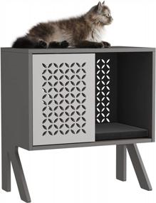 img 4 attached to Современный серый кошачий дом с прикроватным столиком и подушкой - мебель для домашних животных HOMEFORT для кошек в помещении.