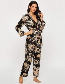 img 2 attached to Floral Silk Satin Pajama Set For Women: 3-Piece Sleepwear With Robe And Pant