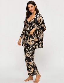 img 1 attached to Floral Silk Satin Pajama Set For Women: 3-Piece Sleepwear With Robe And Pant