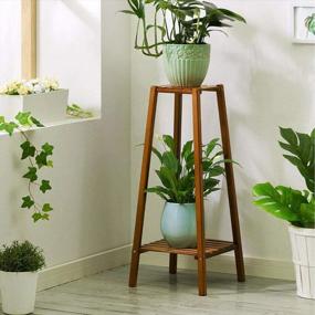 img 4 attached to 2-Tier Bamboo Plant Stand Flower Shelf Rack Display Table For Small Spaces