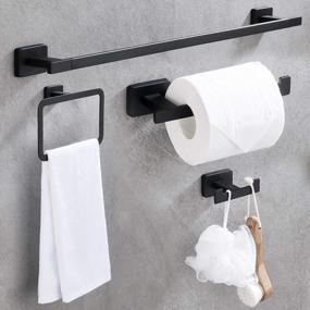 img 4 attached to 🛁 GERUIKE Набор ванной комнаты из нержавеющей стали в матовом черном цвете, 4 предмета, с 24-дюймовой полкой для полотенец - набор аксессуаров для ванной комнаты с креплением на стену