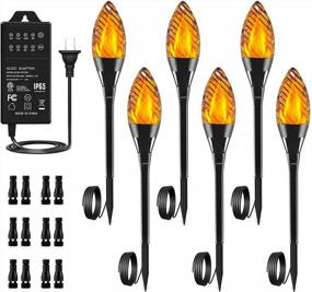 img 4 attached to 12V Outdoor Landscape Torch Lights With Timer Transformer, Flickering Flames Waterproof Pathway Garden Yard Lighting (6Pack + Connector)
