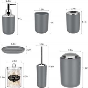 img 3 attached to Grey 8-Piece Bathroom Accessory Set With Trash Can, Soap Dispenser & Labels