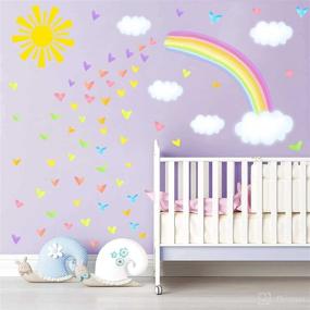 img 3 attached to 🌈 Colorful Rainbow Wall Stickers, Sun Clouds Decals, Watercolor Heart Decals - Large Rainbow Decals for Kids Room, Nursery, Girls Bedroom Decor