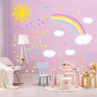 🌈 colorful rainbow wall stickers, sun clouds decals, watercolor heart decals - large rainbow decals for kids room, nursery, girls bedroom decor логотип