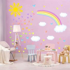 img 4 attached to 🌈 Colorful Rainbow Wall Stickers, Sun Clouds Decals, Watercolor Heart Decals - Large Rainbow Decals for Kids Room, Nursery, Girls Bedroom Decor