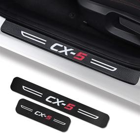 img 4 attached to 🚘 4Pcs Mazda CX5 Car Door Sill Protector - Carbon Fiber Leather Sticker 2015-2022 | Reflective Automotive Guard, Decoration Scuff Plate Sticker