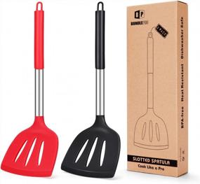 img 4 attached to 2-Pack Silicone Spatula Set - Non Stick, High Heat Resistant BPA Free Cooking Slotted Turner For Fish Eggs Pancakes (Large Slotted Black & Red)