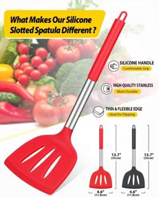 img 3 attached to 2-Pack Silicone Spatula Set - Non Stick, High Heat Resistant BPA Free Cooking Slotted Turner For Fish Eggs Pancakes (Large Slotted Black & Red)