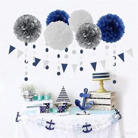 img 1 attached to 🎉 Navy Blue White Silver Party Decoration Kit - 23pcs: Paper Flowers, Banner Flags, Tassel Garland | Perfect for Birthday, Bachelorette, Baby Shower, and Graduation 2021, Gender Reveal | Lasting Surprise