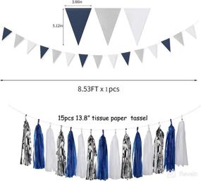 img 3 attached to 🎉 Navy Blue White Silver Party Decoration Kit - 23pcs: Paper Flowers, Banner Flags, Tassel Garland | Perfect for Birthday, Bachelorette, Baby Shower, and Graduation 2021, Gender Reveal | Lasting Surprise