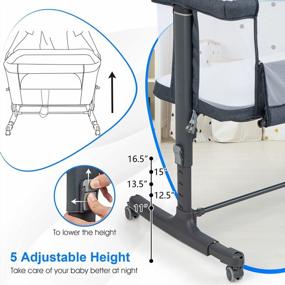 img 1 attached to INFANS Baby Bassinet Bedside Sleeper, 3 In 1 Folding Portable Crib With Mattress, Travel Bag, Wheels, Full Mesh, 5 Height Adjustable, Easy To Assemble Cradle Co Sleeper Stationary, Rock (Dark Grey)