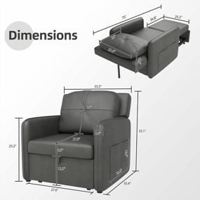 img 3 attached to 🪑 HONBAY 3-in-1 Convertible Sleeper Chair Bed with Adjustable Backrest – Single Sofa Sleeper Chair for Living Room in Dark Grey