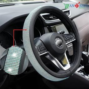 img 1 attached to Andalus Diamond Microfiber Leather Car Steering Wheel Cover - Includes 2Pcs Bling Cup Holder Coasters Gift - Universal 15 Inch - Crystal Rhinestone - Bling Car Accessories (Black With Blue Diamonds)