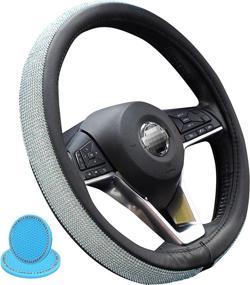 img 4 attached to Andalus Diamond Microfiber Leather Car Steering Wheel Cover - Includes 2Pcs Bling Cup Holder Coasters Gift - Universal 15 Inch - Crystal Rhinestone - Bling Car Accessories (Black With Blue Diamonds)