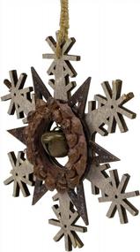 img 1 attached to Charming Northlight 6" Brown And White Wooden Snowflake Christmas Ornament For Your Festive Decor