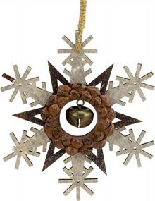 img 4 attached to Charming Northlight 6" Brown And White Wooden Snowflake Christmas Ornament For Your Festive Decor