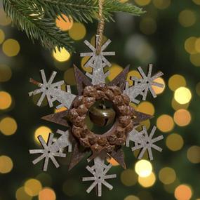 img 2 attached to Charming Northlight 6" Brown And White Wooden Snowflake Christmas Ornament For Your Festive Decor