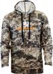 performance fishing tech hoodie for men featuring staghorn camo print logo