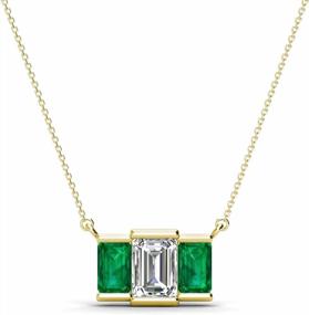 img 4 attached to GIA Certified Natural Diamond & Emerald 1.5Ctw Three Stone Pendant Necklace 14K Gold Women