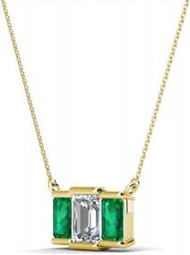 img 2 attached to GIA Certified Natural Diamond & Emerald 1.5Ctw Three Stone Pendant Necklace 14K Gold Women