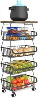 stackable fruit & vegetable storage baskets with wood tabletop - 5 tiers for organized pantry storage in kitchen and bathroom logo