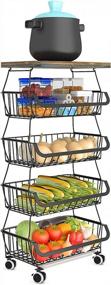 img 4 attached to Stackable Fruit & Vegetable Storage Baskets With Wood Tabletop - 5 Tiers For Organized Pantry Storage In Kitchen And Bathroom