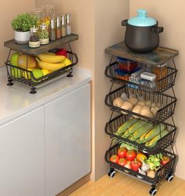 img 2 attached to Stackable Fruit & Vegetable Storage Baskets With Wood Tabletop - 5 Tiers For Organized Pantry Storage In Kitchen And Bathroom