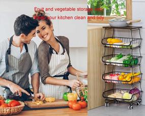 img 3 attached to Stackable Fruit & Vegetable Storage Baskets With Wood Tabletop - 5 Tiers For Organized Pantry Storage In Kitchen And Bathroom
