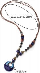 img 1 attached to Boho Ethic Long Necklace With Wood Beads, Blue Gem Stones And Oval Charm