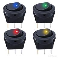 🚦 12-pack of 12v led light round rocker switch toggle spst on-off switches (20a) - 3 blue, 3 green, 3 yellow, 3 red - for car, auto, boat (kcd2-102n-2w-4c) logo