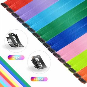 img 2 attached to Get A Colorful Transformation With FESHFEN'S 16PCS Rainbow Hair Extensions - Perfect For Parties, Costumes & Daily Wear